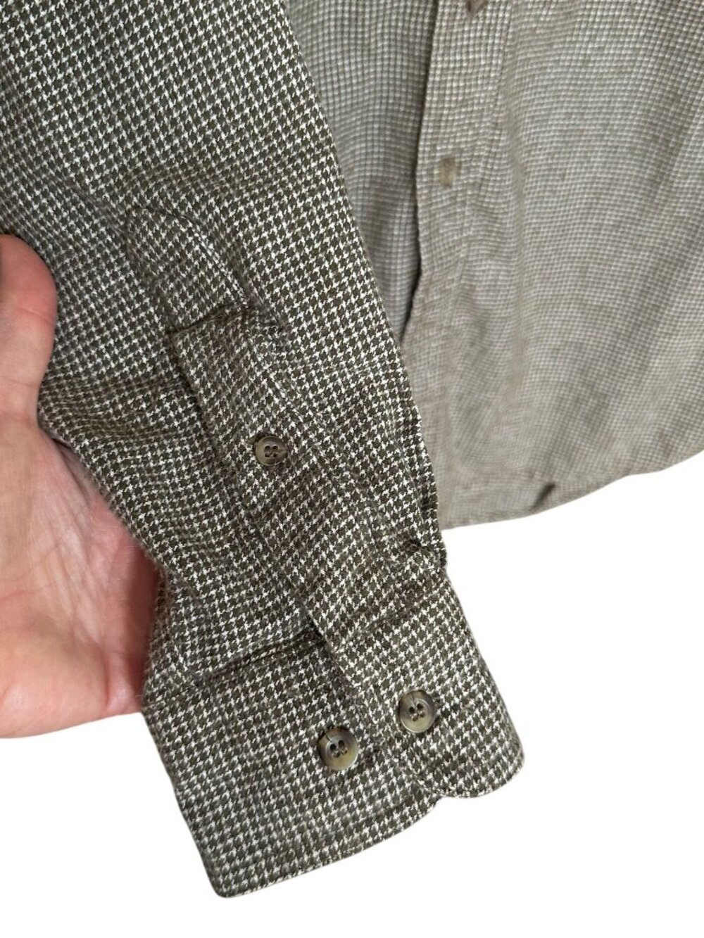 Woolrich Flannel Shirt Mens Large Houndstooth Long Sleeve Cotton Button Up - Picture 3 of 8